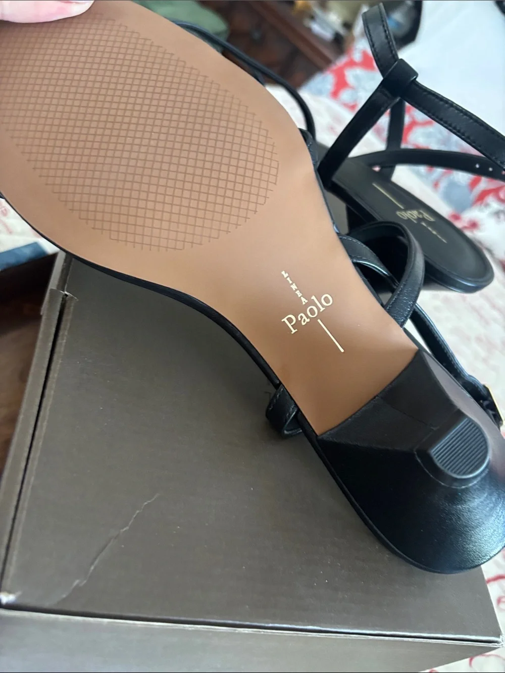 NWT Linea Paolo Black Strappy Square-Toe Sandals with Ankle Strap. SZ 11M